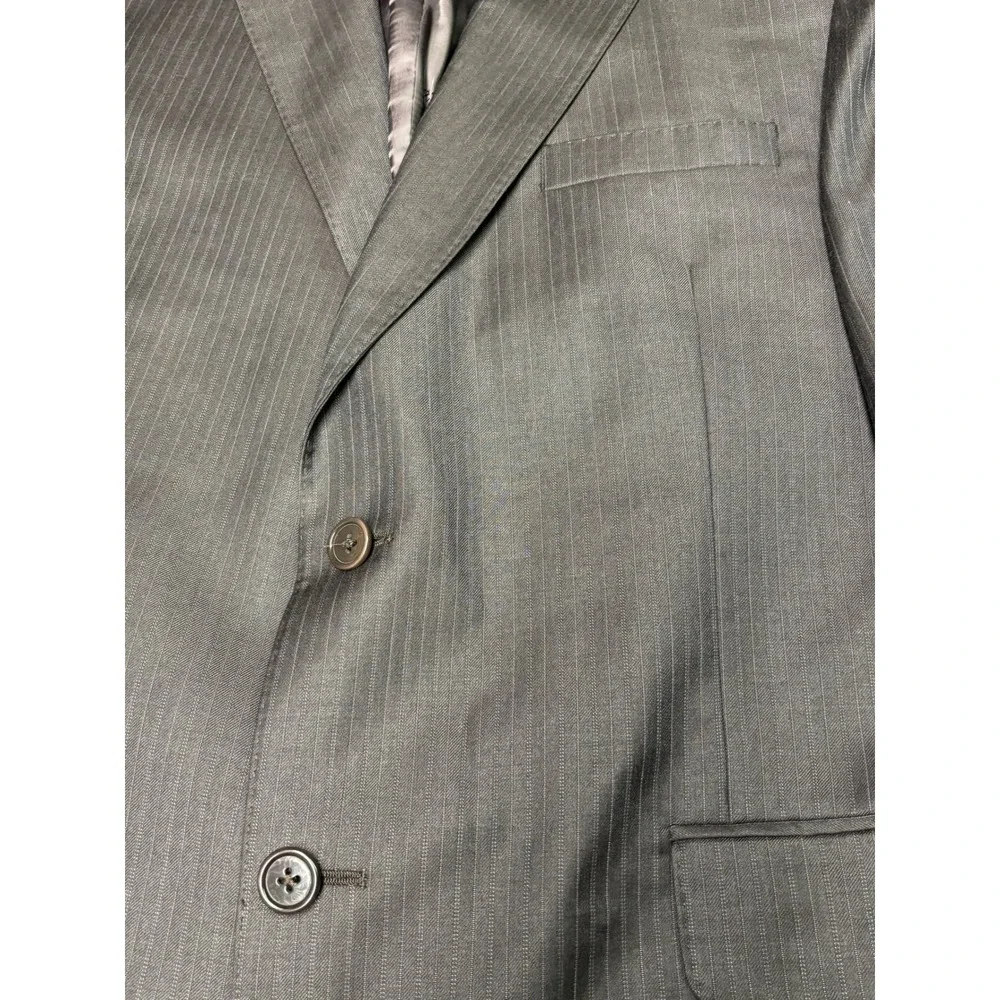 Jos A Bank Signature Gold Mens 43R W36 L32 Suit Set Charcoal Pinstripe 100% Wool